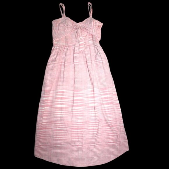 Anthropologie Whit Two Pink Midi dress Striped Twist Knot Cotton Neck Size 4P - Picture 10 of 11